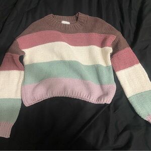 Pink Rose Women's Colorblock Sweater - Brown, Pink, Cream, Green